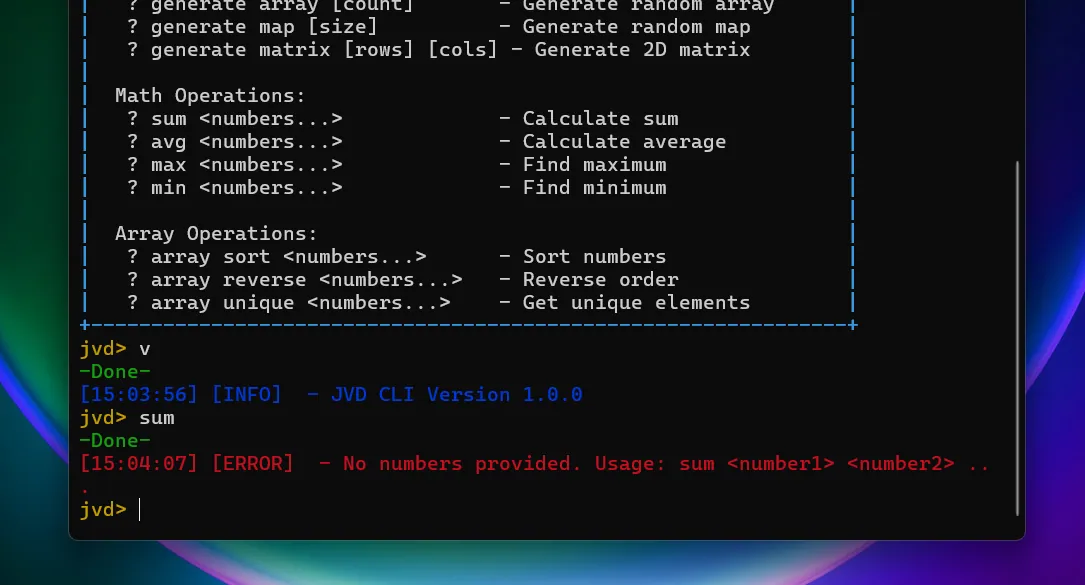 JVD CLI screen 6